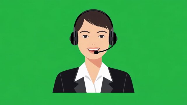 Businesswoman with headset smiling during video call in office setting with soft background lighting