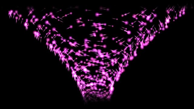 Abstract vortex with glowing pink particles swirling in a cone shape on a black background