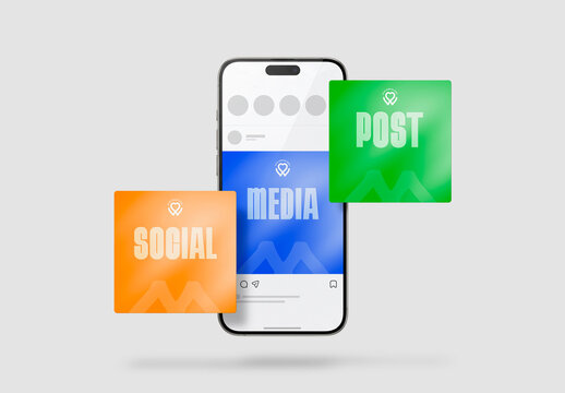 Realistic Social Media Post Mockup Set with Phone
