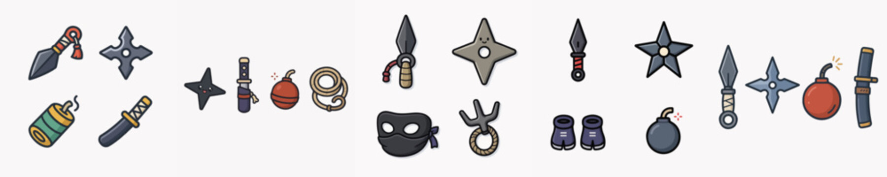 Set of cute ninja gear vectors