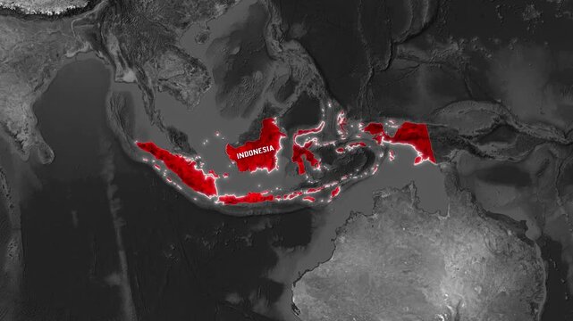 3D Dark Satellite Map Animation Highlighting Indonesia with Text Overlay
