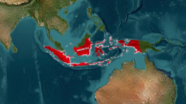 Satellite Map Highlight of Indonesia in Southeast Asia
