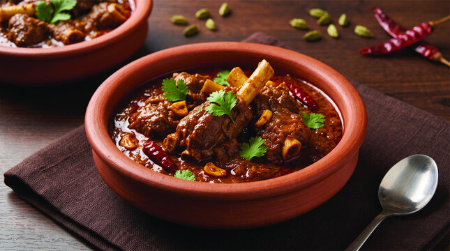 Traditional Mutton Handi Plate with Warm Atmosphere