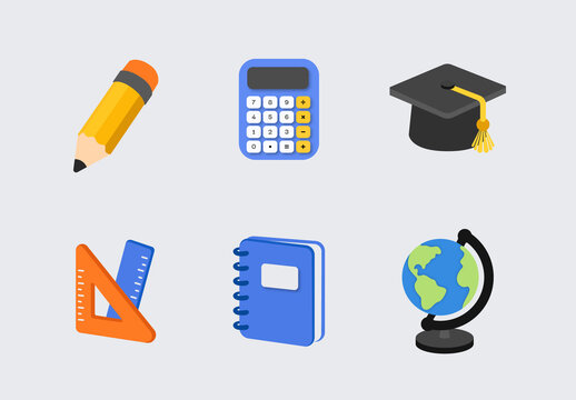 3D Education and School Supplies Icon Set