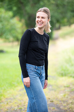 Portrait of beautiful smiling blonde young woman 