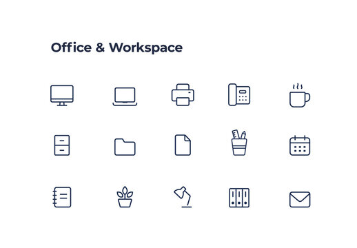 Office and Workspace Line Icon Set