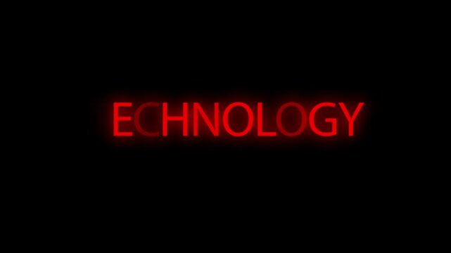 Technology word shines in red neon lighting across a dark black backdrop.