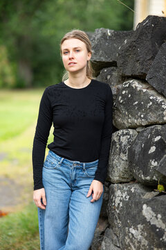 Portrait of beautiful smiling blonde young woman 