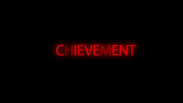 Achievement word in glowing red neon style displays on a solid black background.