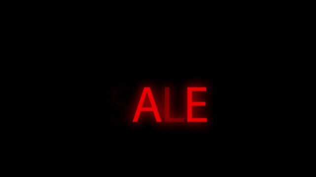 Sale word illuminated in red neon style on black background.