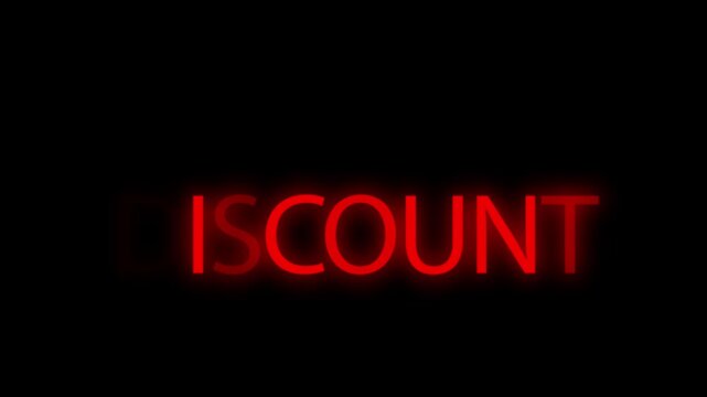 Discount word rendered in red glowing neon font over a black background.
