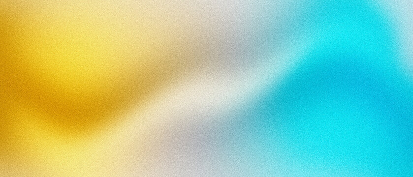 Grainy gradient background with vibrant yellow, silver, and turquoise blue colors, fluid wave texture for design
