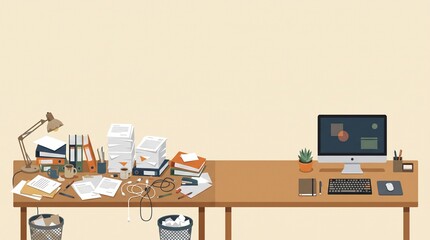 Naklejka premium 書類業務の非効率とデジタル化を比較するオフィス