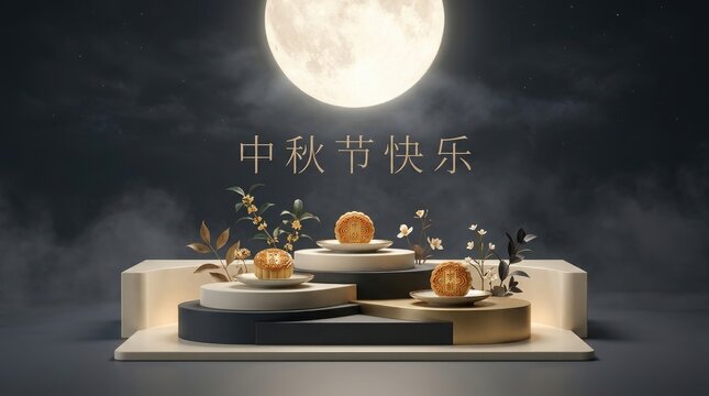 Celebrating the mid autumn festival a cherished chinese tradition with family mooncakes and the radiant glow of the full harvest moon symbolizing
