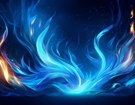 vibrant blue flames burning brightly on a dark background with sparks