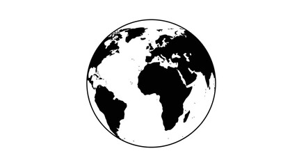 Fototapeta premium Monochrome Earth globe vector illustration. Black and white world map showing continents for global communication and geography concepts.