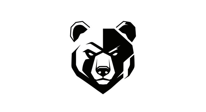 Powerful aggressive bear head logo icon in minimalist black and white style, strong animal mascot vector graphic design element