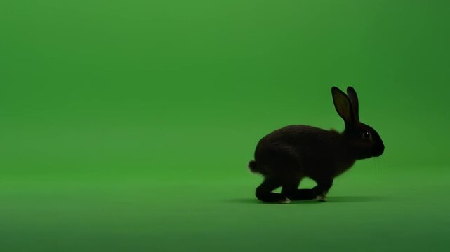 Black silhouette rabbit running across green screen seamless loop for animation