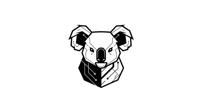 Cyber Koala Head Vector Illustration. Futuristic Digital Animal Mascot Design with Circuit Board Pattern. AI Technology Concept Art.