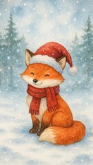 Naklejka premium Cute fox winter holiday theme.