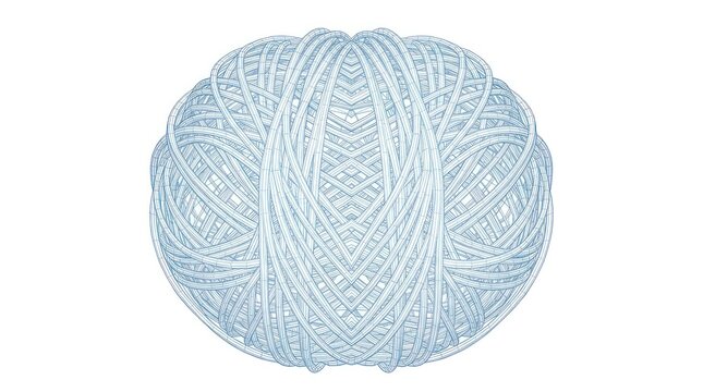 Smooth spherical coil of light blue material on white background