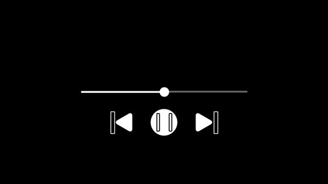 Paused player interface with play button and . on black background. Abstract play or pause button animation. Music or video play bar icon