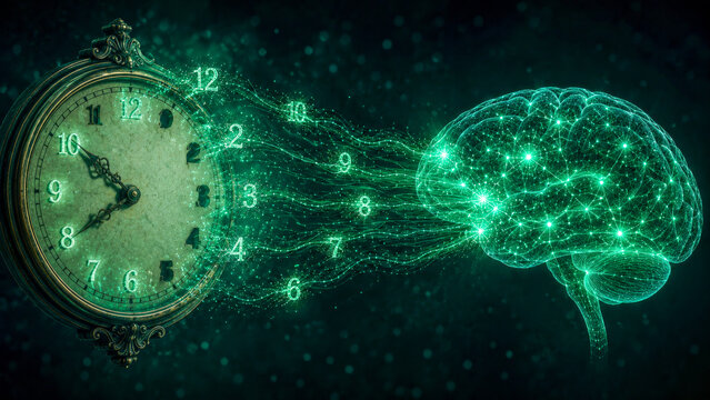 Brain clock and time management with memory, neurons, neural links, deadline, habit, aging and cognitive brain training.