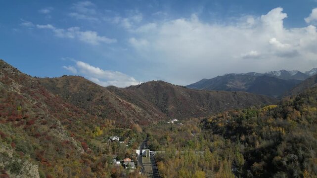 Aerial View of Colorful Autumn Forest in the Mountains near Almaty