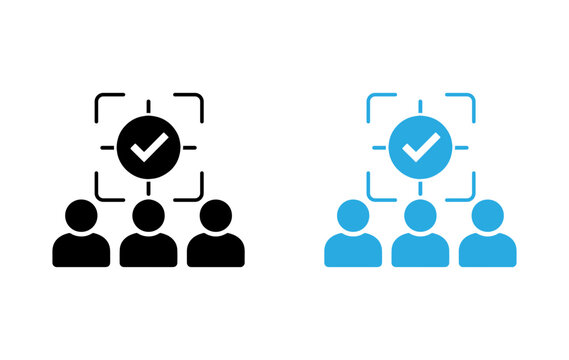 Target audience selection vector icon illustration with users and check mark for marketing and focus group