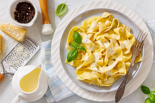 Fettuccine al Formaggio, Italian Pasta on a plate