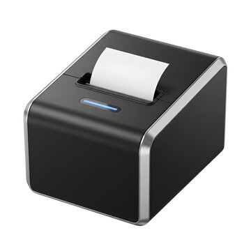 Modern pos terminal with receipt printer on black background fintech technology