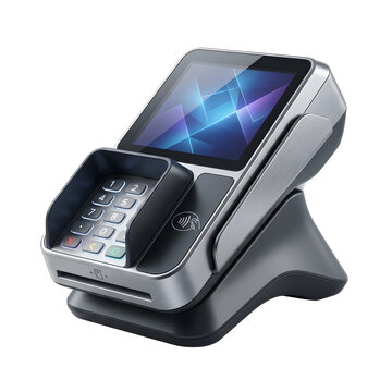 Modern pos terminal with touchscreen display and keypad for fintech and retail payments