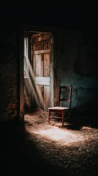 Sunlight streams into a dimly lit room.