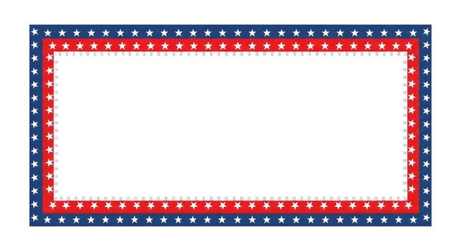 Patriotic red white and blue star border frame graphic design with a transparent background for holiday invitations