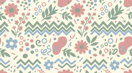 Naklejka premium Abstract Floral Pattern Seamless Design, Pastel Colors, Playful Elements