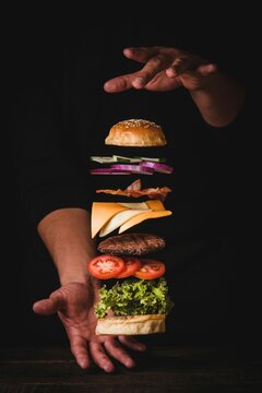 Creative Exploded Burger with Floating Ingredients