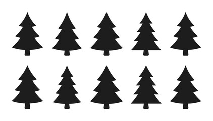 Obraz premium Christmas Tree Silhouette Vector Set of Ten Pine Trees for Winter Holiday Designs