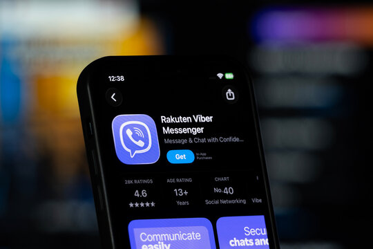 Tokyo, Japan - 07 Aug 2026: App Store page of the Rakuten Viber Messenger app is seen on a smartphone screen.