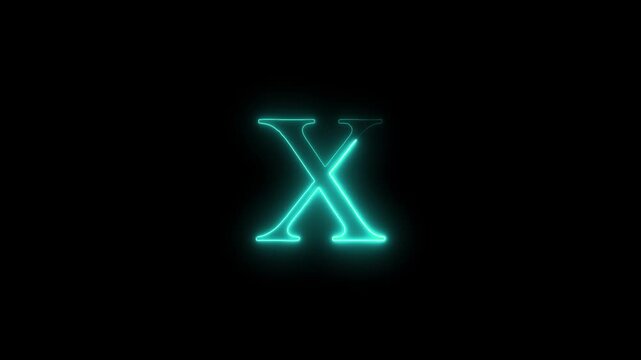 Animation neon letter X, glowing neon capital letter sign icon, on black background, X text icon .4k render cancel or delete icon