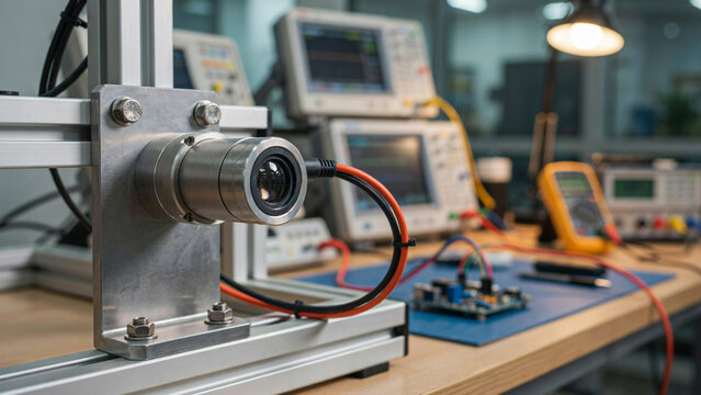 Electronic Engineering Prototype Camera Mounted on Lab Workbench