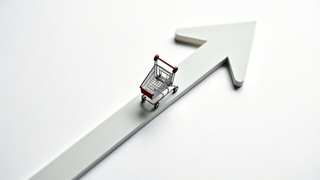 Miniature Shopping Cart Rolling Up Arrow Road