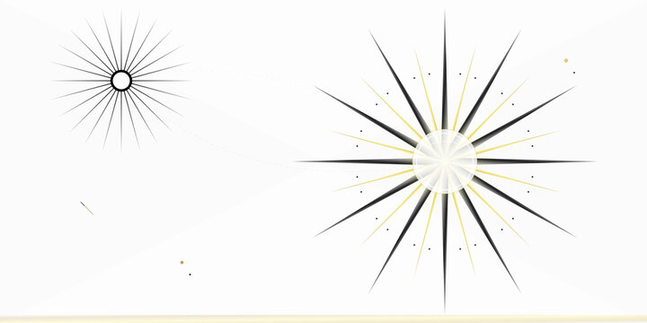 Abstract celestial star bursts and geometric radiant orbs with minimalist on transparent background