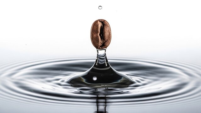 Roasted Coffee Bean Falling Into Water With Droplet Splash