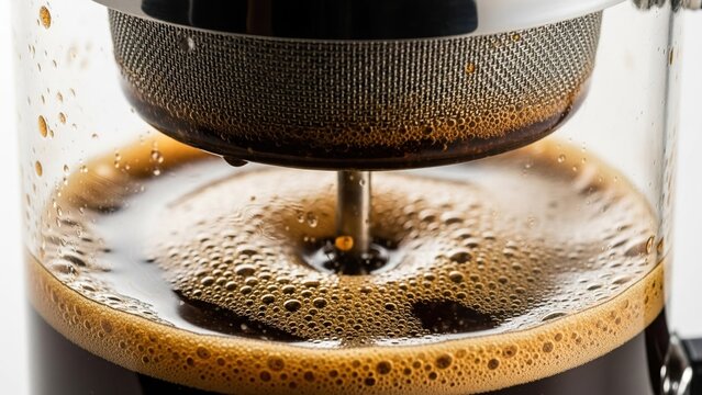 Extreme Close Up of French Press Coffee Brewing