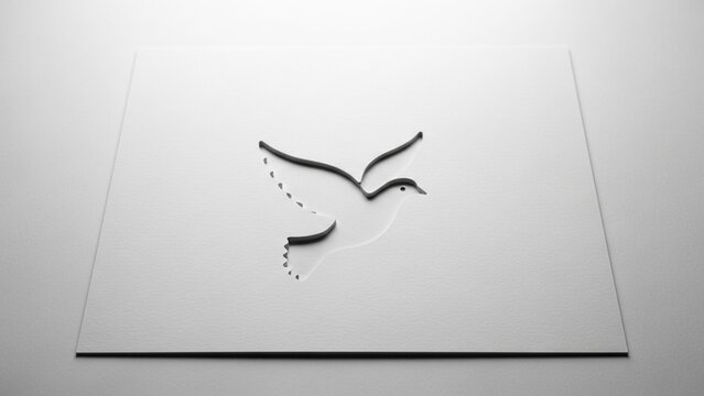 Minimalist Paper Cutout of a Flying Dove on White Background