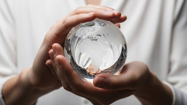 Hands Holding A Glass World Globe Symbolizing Global Care And Sustainability