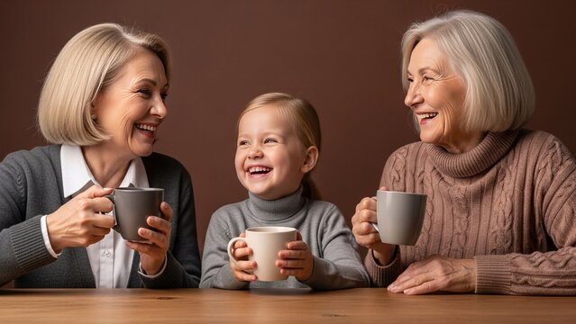 Happy Grandmother and Granddaughter Bonding Over Tea Time