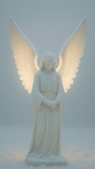 Fototapeta premium Serene angel statue in snow mobile wallpaper