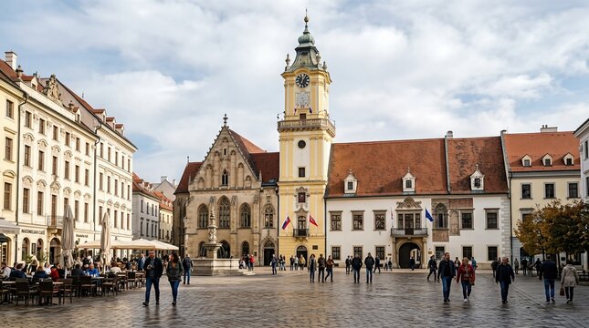 Bratislava&rsquo;s Old Town Hall, featuring the Town Hall buildings and the clock tower at the Main City Square in the historic district, Slovakia