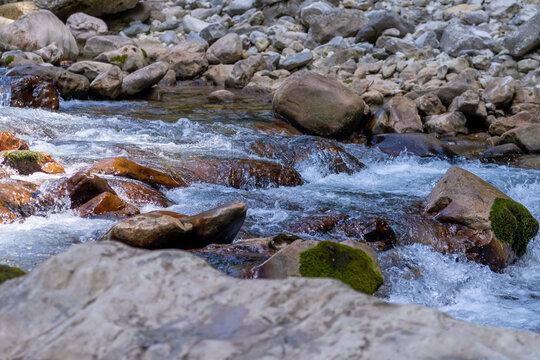 Mountain rocky river in canyon baldi, western Georgia